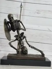 Bronze Statue Skull Skeleton Warrior spear shield sculpture Figure Home Artwork