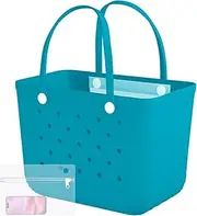 [SVETOR] Large Rubber Tote Bag-Waterproof Washable Travel Tote Bag with Zipper Pocket for Sports,Pool, Beach,Market. Durable Lightweight Beach Bag Handbag., Lake Green, X-Large