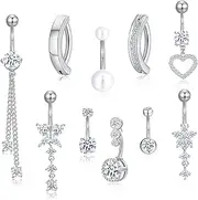 [KISS WIFE] Belly Buttons Rings Set Stainless Steel CZ Belly Rings Piercing Jewelry