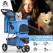 Foldable 3 Wheels Pet Stroller Portable Dog Stroller Travel Carrier w/Cup Holder