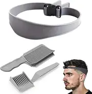 3Pcs Men's Hair Cutting Stencils, Fade Comb Blend and Adjustable Curved Silicone Haircut Band, Barber Combs With Hair Trimming Guide, Set for Men