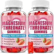 Magnesium L-Threonate Gummies 500mg, Suagr-Free Magnesium Threonate Supplement for Kids & Adults Muscle & Nervous Health Support, Strawberry Flavor 120 Count