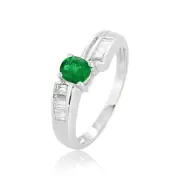 Emerald Oval Diamond Ring 0.41ct White Gold Jewelry 18K Ornament White Baguettes
