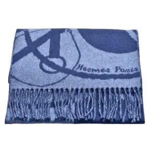 【Hermes 愛馬仕】經典Clic-Clac CACHEMIRE羊毛流蘇圍巾(藍色H394071T-BLUE)