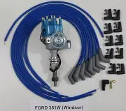 FORD 351W WINDSOR BLUE Small Cap HEI Distributor + UNIVERSAL SPARK PLUG WIRES 45