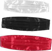[Minkissy] 3pcs Men's Cummerbund: Adjustable Tuxedo Waistband For Formal Events - Tuxedo Accessory For Male With Buckle - Adjustable Cummerbund