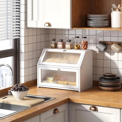 Bread Box for Kitchen Countertop Bin Double Layer Bread Box Storage Container Ex