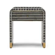 Zohi Interiors Bone Inlay Waterfall Side Table with Drawer in Black