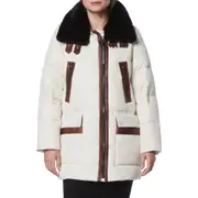 Andrew Marc Dutton Genuine Shearling Trim Down & Feather Fill Puffer Parka in Birch at Nordstrom, Size Medium