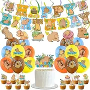JU XIN Capybara Birthday Party Supplies, Capybara Theme Decorations with Banner, Cake Topper, Cupcake Toppers, Balloons