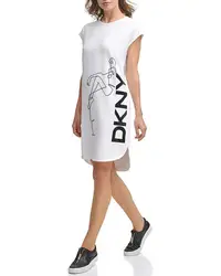 在飛比找Yahoo!奇摩拍賣優惠-DKNY 灰色 白色 黑色 抽象女人圖洋裝 598元