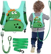 Dr.meter 3 in 1 Toddler Harness Leash + 8.2ft Anti Lost Wrist Link, Cute Dinosaur Kids Safety Harness Tether with Key Lock, Child Protective Leashes While Walking for Outdoor Activity Keep Kids Close