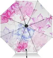 [RPLIFE] Compact Umbrella, Windproof Umbrella for Rain, Automatic Open/close, Compact Size for Women Backpacks/Handbags, Flowers White