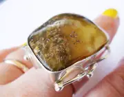 BALTIC AMBER RING Massive 925 Silver Raw Amber Adjustable Ring Unique Gift