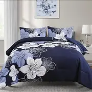 Australian Standard Light Weight Comforters Set-3 Piece All Seasons Bedding Set with Polyester Filling-Soft Quilt Donna Duvet Set-Includes Comforter & 2 Pillowcases (Blue Floral, King)