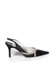 Black Satin Crystal Embellished Pumps