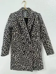 Anthropologie Jacket Womens 2 Black Leopard Double-Breasted Blazer Longline Midi