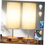 Bedside Lamp with Charging Ports Set of Two - Touch Control Table Lamp USB A+C