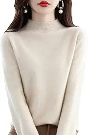[Lipski] Cashmere Sweaters for Women, Cashmere Long Sleeve Crewneck Warm Pullover Knit Jumpers Fall Winter Sweaters