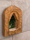 Handmade Vintage Style Indian Temple Mirror Small Wall Decor Rustic Orange