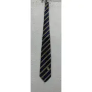 Vir Necktie Adult Navy/Yellow Striped Silk Layorazione A Mano Casual Mens NEW