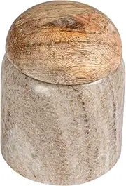 [Creative Co-Op] Modern Marble Canister with Wood Lid, Natural