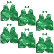 6x Kids Sequin Vest Bow Tie Set Costume 80s Party Dress Up Waistcoat - Green