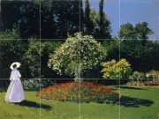 Woman in a Garden Tile Mural Kitchen Bathroom Wall Backsplash Art 24x18