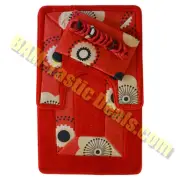RED CIRCLES BATH SET: 2 Bath Mat/Rugs+Shower Curtain+Fabric Rings