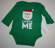 New Carter's 3m Santa Clause Applique Baby Bodysuit Top Green Soft Long Sl Boys