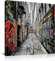 Banksy Canvas Wall Art - Graffiti Picture for Bedroom & Living Room - Framed, Easy to Hang - 30x30
