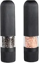 Electric Salt and Pepper Grinder Set - Battery Operated Automatic One Handed Salt Pepper Mill with LED Lights & Bottom Cap, Adjustable Coarseness