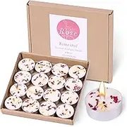 Simeitol Rose Scented Tealight Candles 16pack - Palm Wax White Tea Lights, Plant Dried Flower Scented Tea Lights Candles (Paraffin-Free), Scented Votive Candles for Wedding, Home Decor