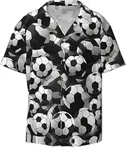 [EdWal] Black and White Soccer Ball Pattern Print Men's Print T Shirts Short Sleeve Polo Shirts Casual Summer Beach Shirt for Men