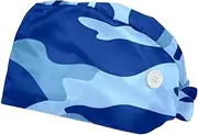 [WOSHJIUK] Working Hat 2 Pack Scrub Caps for Women,Blue Camouflage Abstract,Tie Back Cap Adjustable Scrub Hat