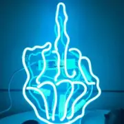 Light Blue Middle Finger Wall Neon Sign Bar Real Glass Custom Handcraft 12"x17"
