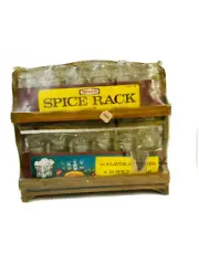 Deadstock Vintage 60s Wooden Spice Rack Glass Spice Jars MCM Country Primitive
