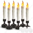 6Pcs LED Flameless Flickering Taper Candles Battery Operated with Candle Stands
