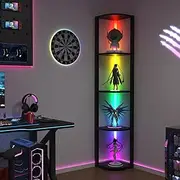5 Tiers Corner Shelf with Light, 162cm LED Corner Bookshellf Standing Floor Lamp via App and Remote Control, Corner Display Cabinet for Living Room Bedroom Home