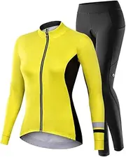 [NUCKILY] Women's Cycling Jersey Long Sleeve Windproof Thermal Fleece with 3D Padding Trousers, 1705, Large