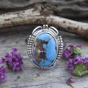 Native American Navajo Golden Hill Turquoise Sterling Silver Women's Ring Size 8