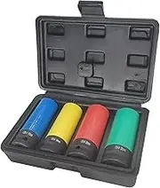 ACEBON 1/2 Inch Drive Wheel Protector Impact Socket, Thin Wall Deep Impact Socket Set Plastic Sleeve Lug Nut, 4 Pieces Set, 6 Point, Metric, 17mm, 19mm, 21mm, 22mm (4PCS)