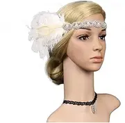 Feather Headband Fashion Hairband 1920s Headpiece Feather Flapper Headband Great Gatsby Headdress Vintage Bandeau Femme Pour White Feather Headband (Size : WH)