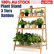 3 Tiers Bamboo Ladder Plant Stand Foldable Flower Pot Display Shelf Rack Natural