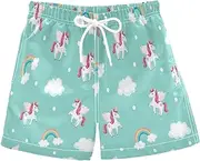 [RPLIFE] Boys Swimming Shorts, Anti Chafe Swim Trunks Boys 2 T, Flying Unicorn Aqua