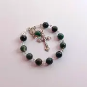 ✫ Moss Agate Gemstone ✫ ONE DECADE ROSARY Immaculate Medal Catholic Crucifix