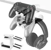 Geekria 3-in-1 PC Gaming Headset&Controller Holder, Under-Desk Headphone Stand Mount Holder with 360ｰ Rotation Adjustable, Compatible with Bose, Sony, AKG, JBL, Sennheiser, B&O (White)
