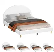 ALFORDSON Bed Frame Base King Size with Boucle Fabric Upholstery, Bed Platform Foundation with Headboard for Mattress Topper, Calla Boucle White