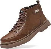 [CROSSBABY] Mens Comfortable Fashion Non Slip Sole Warm Fur Lined Snow Boots,British Style Lace Up Soft Quilted Buckle Hiking Boots