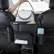 Car Storage Pocket Between Seats with Cup Holder,Car Purse Holder,Car Tissue Holder, Leather Large Bag Purse Holder for Car Front Seat, Multipurpose Car Pocket
